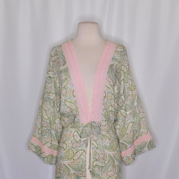 NWT!! Anthropologie FLOREAT Paisley Robe Eyelet Lace Romantic Cottage Small - Picture 4 of 15
